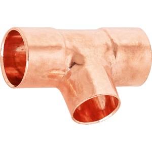 Kupfer Löt-Reduzier-T-Stück, 18 mm x 15 mm x 18 mm, für Kupferrohr-Installation.