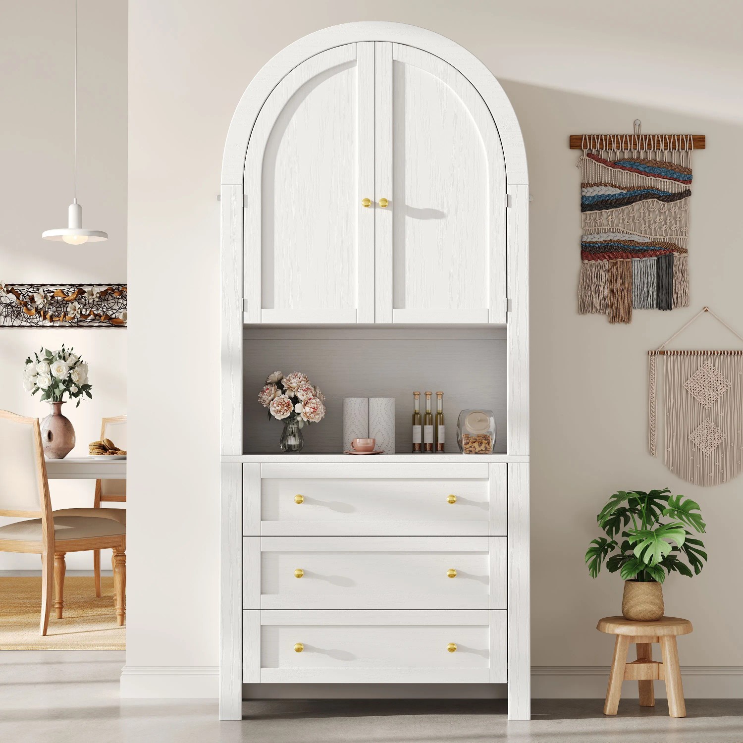 okwish Aufbewahrungsschrank mit Schubladen Türen Regal Wohnzimmer 70x35x180cm Weiß_3