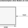 Fundamentplan des Karibu Holz-Gartenhauses Vellinge (208x210cm) ohne Boden, mit Maßangaben.