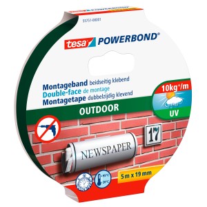 Tesa Powerbond Outdoor Montageband 5m x 19mm für Stein, Metall & Kunststoff.