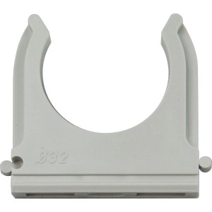 Graue E2 Elektro Klemmschelle, 32 mm Durchmesser, zur Befestigung von Elektro-Installationsrohren.