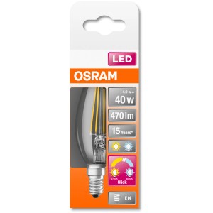 Osram LED-Lampe E14 Kerzenform, 4W, 470lm, 9,7x3,5cm. Leuchtmittel in Verpackung.