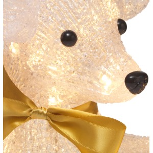 Detailaufnahme: LED-Rentier, 37 cm, weiß-goldene Schleife, Weihnachtsdekoration für den Außenbereich.