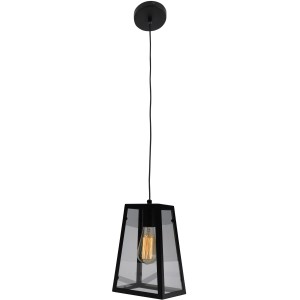 Schwarze Näve Pendelleuchte Sherlock mit klarem Glasschirm und Retro-Design.