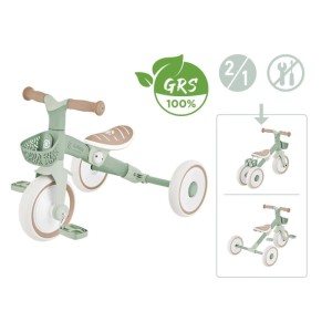 Globber Learning Trike 2in1 Plus in Salbei Grün. Verstellbares Kinder-Dreirad und Laufrad mit 8/7 Zoll Rädern und Korb.