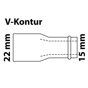 Abbildung eines Kirchhoff CU-Reduziernippels 22 mm x 15 mm, zur Verwendung als Pressfitting.