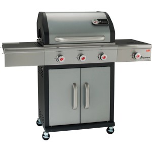 Landmann Gasgrill Triton PTS 3.1 Silber mit 3 Brennern, Seitenbrenner und Unterschrank.