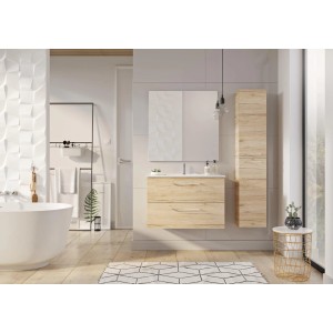 Maximus Waschbeckenunterschrank Stylo Sanremo Eiche, 60 cm, mit zwei Schubladen im Badezimmer.