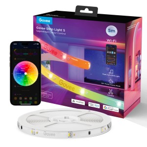 Govee LED-Leuchtband H612A S 5 m mit Verpackung, App-Steuerung und aufgerolltem Band.