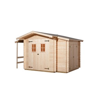 Weka Holz-Gartenhaus Bologna Natur B x T: 340 cm x 200 cm davon 140 cm Anbaudach