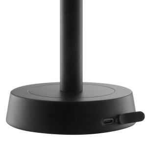 Schwarze Brilliant LED Tischleuchte Razor: runde, konische Basis mit USB-C Ladeanschluss. Kabellose Akku-Lampe.