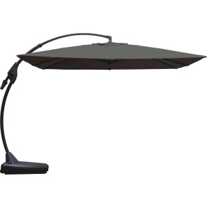 Anthrazitfarbener Ampelschirm Peoria, 300x300 cm, mit Kurbel und Fuß für Garten oder Terrasse.