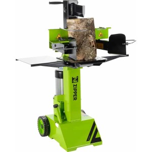 Zipper Holzspalter ZI-HS8TN_230V in Grün mit Holzstück zum Spalten.