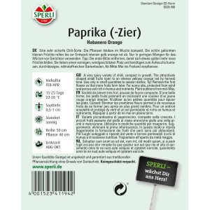 Samenpackung Sperli Paprika Habanero Orange, scharfe Chili-Sorte für den Garten.