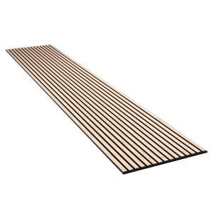 Akustikpaneel Esche/Schwarz: MDF-Holzpaneel mit schwarzen Filzstreifen zur Wand- und Deckenverkleidung.