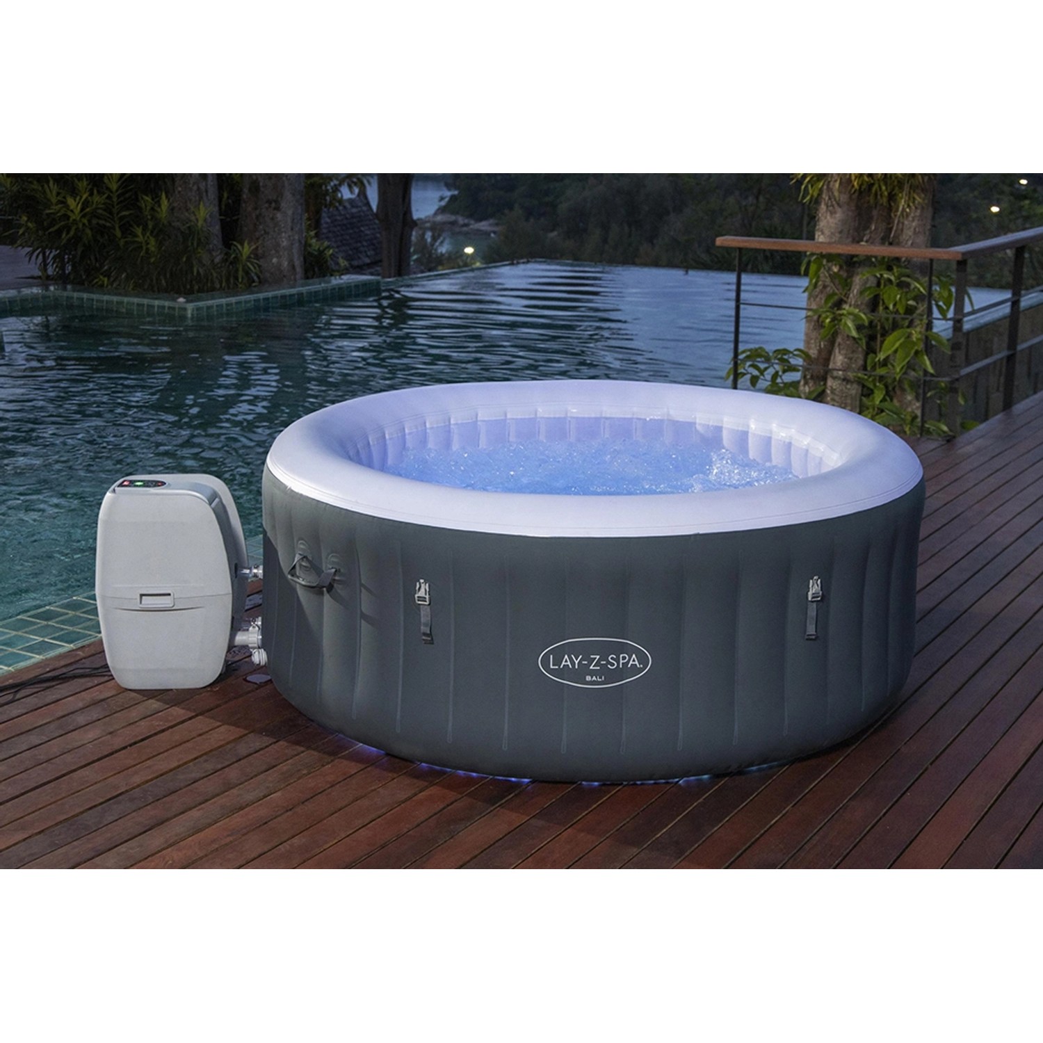 Bestway Lay-Z-Spa Bali AirJet, aufblasbarer Whirlpool Ø 180 cm mit Pumpe und LED-Beleuchtung.