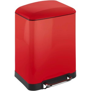 Roter Wenko Treteimer Studio, 6 Liter, aus Stahl mit Easy-Close Funktion.