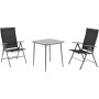 3-teilige Sitzgruppe Suriname in Silber/Schwarz: 2 Klappstühle und 1 Tisch für Garten oder Balkon.