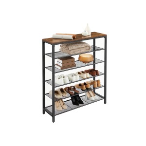 Vasagle Schuhregal mit 5 Ebenen in Braun-Schwarz, bietet Platz für Schuhe und Deko.