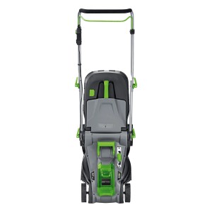 LUX Akku-Rasenmäher A-RM-2x 20/37 Set mit 2 Akkus, Heckansicht. Ideal für Gärten bis 450 m².