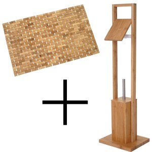 MCW Badezimmerset: Bambus WC-Papierhalter mit Bürste und Badematte als Badhelfer.