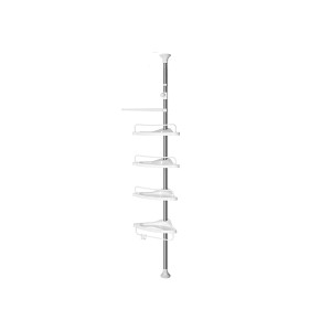 Songmics Duschregal mit 3 Haken, Handtuchhalter, 4 Ablagen, weiß-silber, für die Dusche.