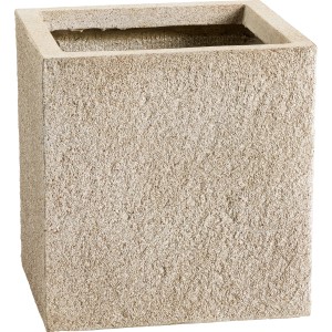 Beiger, eckiger Pflanztopf Calais, 24 cm, mit rauer Oberfläche für Garten und Balkon.