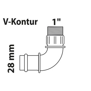 Kirchhoff RG-Winkel 90° mit Muffe, 28 mm x 33,3 mm (1 AG), blank, für Pressfittings.