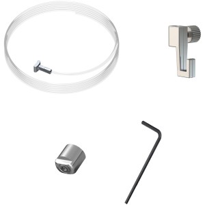 Artiteq Schrägstopper Set: Perlonschnur, Stopper, Bilderhaken und Inbusschlüssel für Bilderaufhängung.