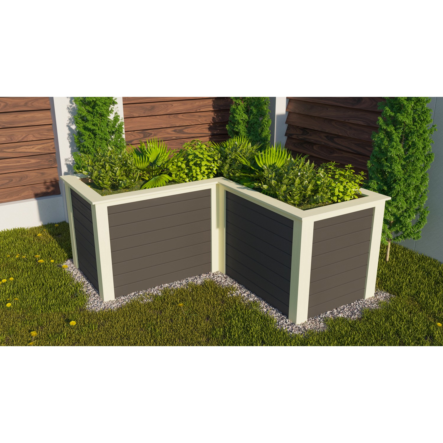 Karibu Hochbeet LForm Wandstärke 28 mm Fichte Terragrau 92 cm x 203 cm