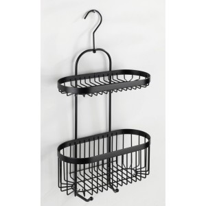 Schwarzer Wenko Bad-Caddy Classic Plus aus Stahl mit zwei Ablagekörben und Haken zum Einhängen.