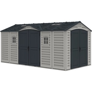 Duramax Kunststoff-Gartenhaus Apex Pro, 12 m², grau. Gerätehaus mit Doppeltür und Fenster.
