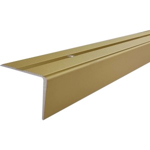Goldenes Arcansas Treppenkantenprofil aus Aluminium, L-Form, 10x25x1000 mm.