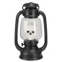 Halloween-Laterne mit LED-Licht und Sound, schwarzes Gehäuse, Totenkopf-Motiv. Ideal für gruselige Deko.