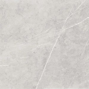 Graue Feinsteinzeug Bodenfliese, 60x60 cm, polierte Marmor Optik für Innenräume.