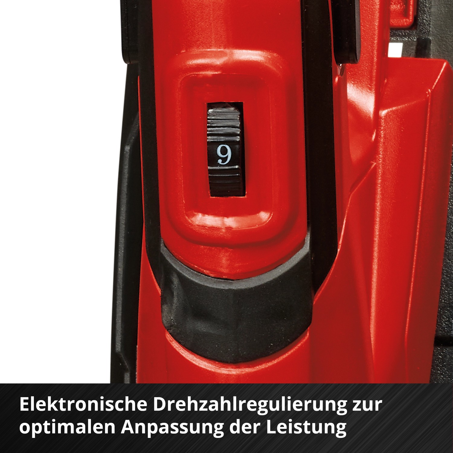 Detailaufnahme: Drehzahlregler der Einhell Akku-Bodenhacke GE-CR 18/20 Li E - Solo.