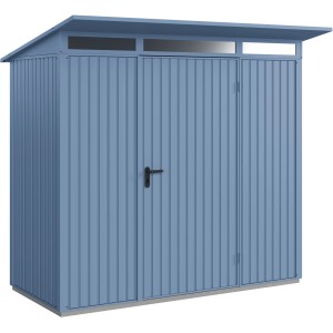 Ecostar Gerätehaus Trend, Pultdach, taubenblau. Metall Gerätehaus mit Einzeltür.