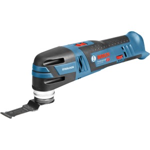 Bosch Professional Akku-Multi-Cutter GOP 12 V-28 Solo, blau-schwarzes Elektrowerkzeug mit Starlock-Aufnahme.