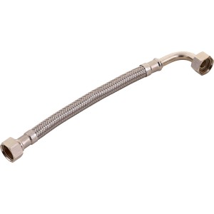 Flexibler Winkel-Anschlussschlauch, 14,9 mm (G 3/8) x 200 mm, ummantelt mit Edelstahl.