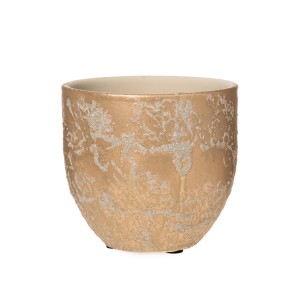 Weihnachts-Deko Übertopf Keramik Rund Ø 14 cm x 13 cm Gold