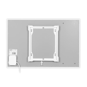 Rückansicht der weißen Vasner Funk-Infrarotheizung Citara M RX 550W mit Wandhalterung.