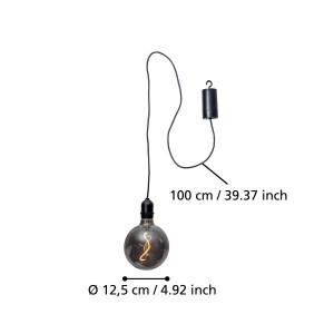 Schwarze Eglo Vignanello Außen-Pendelleuchte, Ø 12,5 cm, mit LED-Filament und Aufhängung.