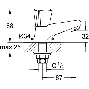 Technische Zeichnung: Grohe QuickFix Standventil Costa Trend Chrom, Abmessungen und Details.