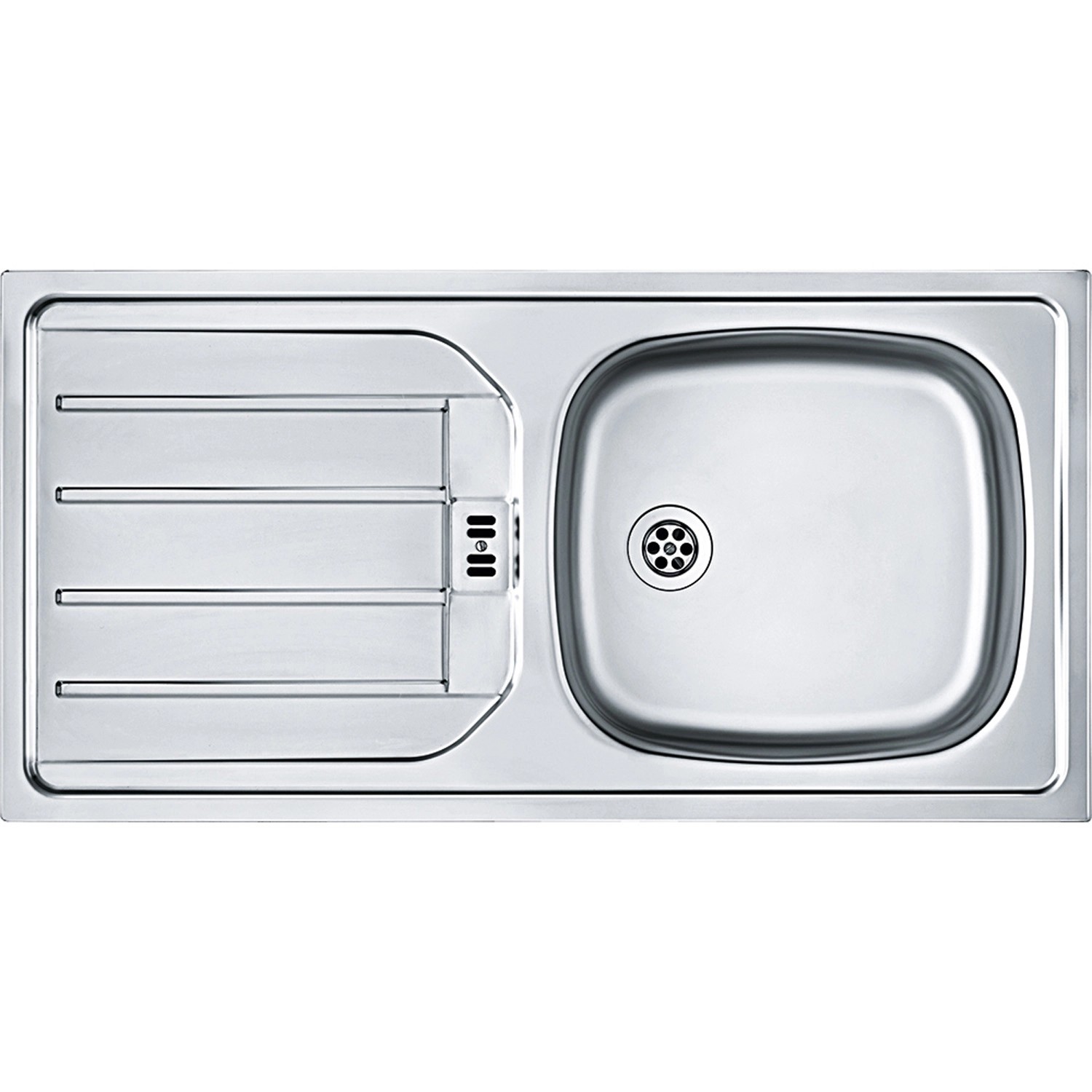 Spüle aus Edelstahl für die Küchenzeile Mailand, mit Abtropffläche.