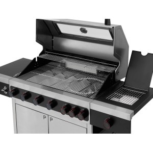 Tepro Gasgrill Keansburg, Edelstahl/Schwarz, mit offenem Deckel und Grillrost.