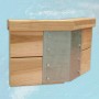 Detailansicht Weka Massivholzpool: Holzwand mit Metalleckverbindung.