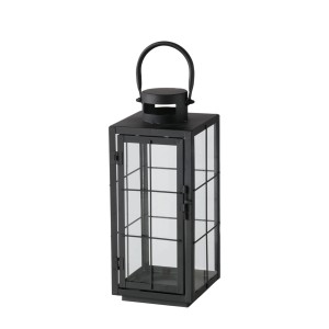 Schwarzes Boltze Laternen-Set Esbjerg, 2-teilig, aus Eisen und Glas, 40 cm hoch.