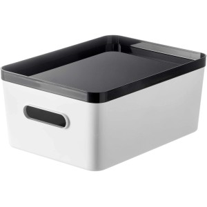 Weiße SmartStore Compact L Aufbewahrungsbox mit schwarzem Deckel.