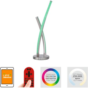 Smarte LED Tischleuchte LOLAsmart-Swing in Stahlfarben, Lichtfarbe einstellbar.