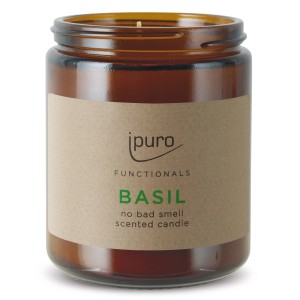 Ipuro Duftkerze Basil im braunen Glas (200g) für frischen Duft im Haus.